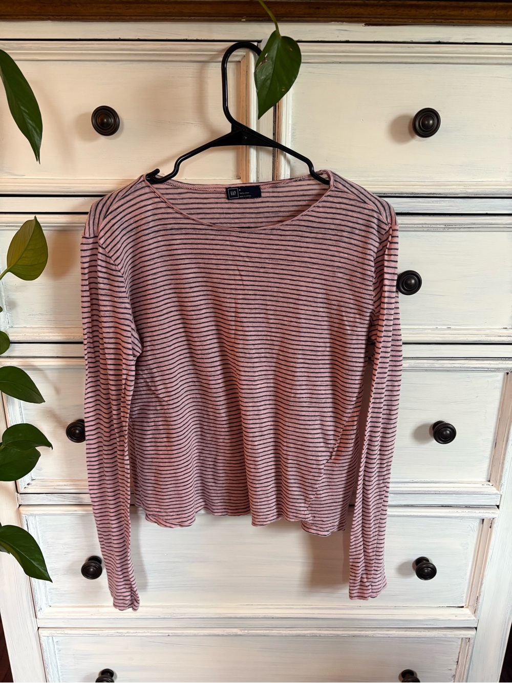 GAP Pink and Black Striped Long-Sleeve Tee